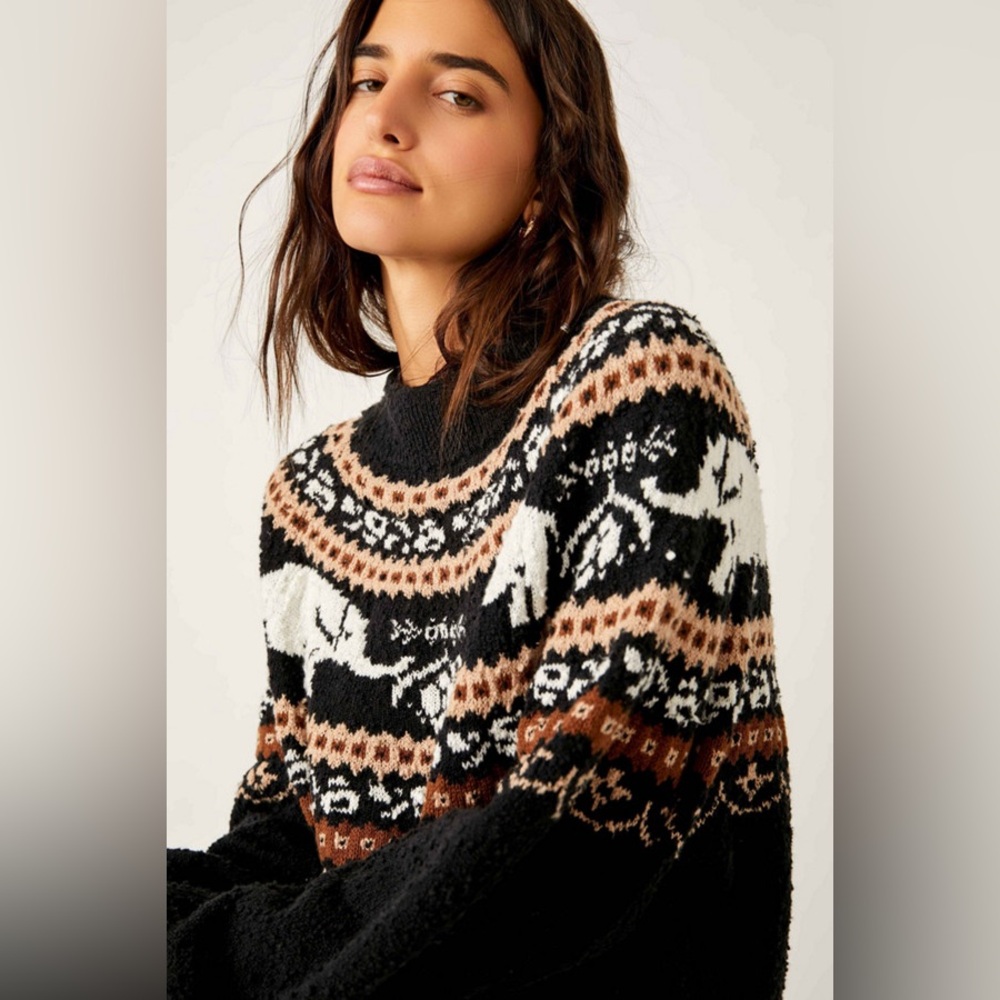 Free People Nellie Elephant Fair Isle Boucle Sweater | Size Large - Picture 8 of 15